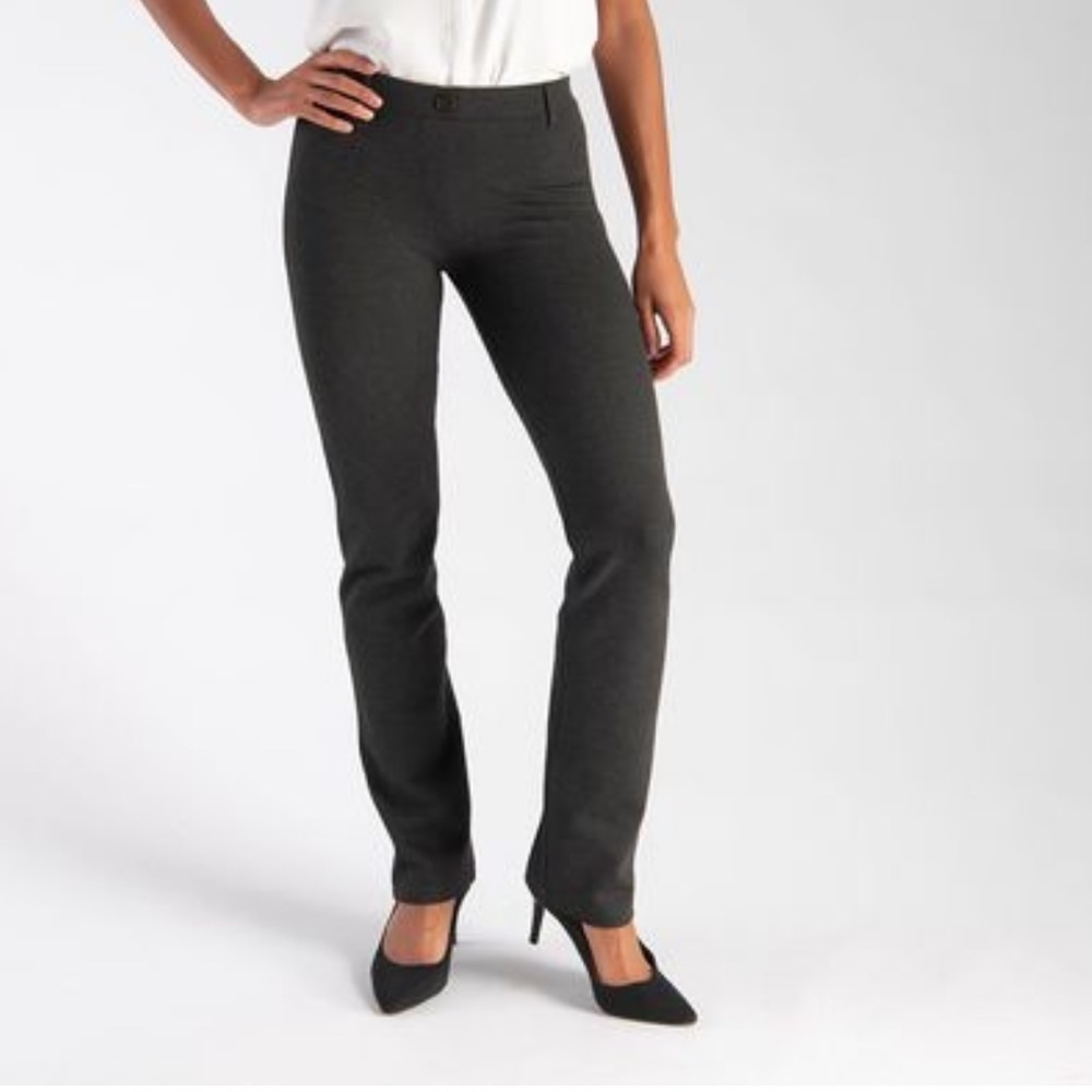Betabrand Dress Pant Yoga Pants Charcoal Straight Leg Tall/Long Length